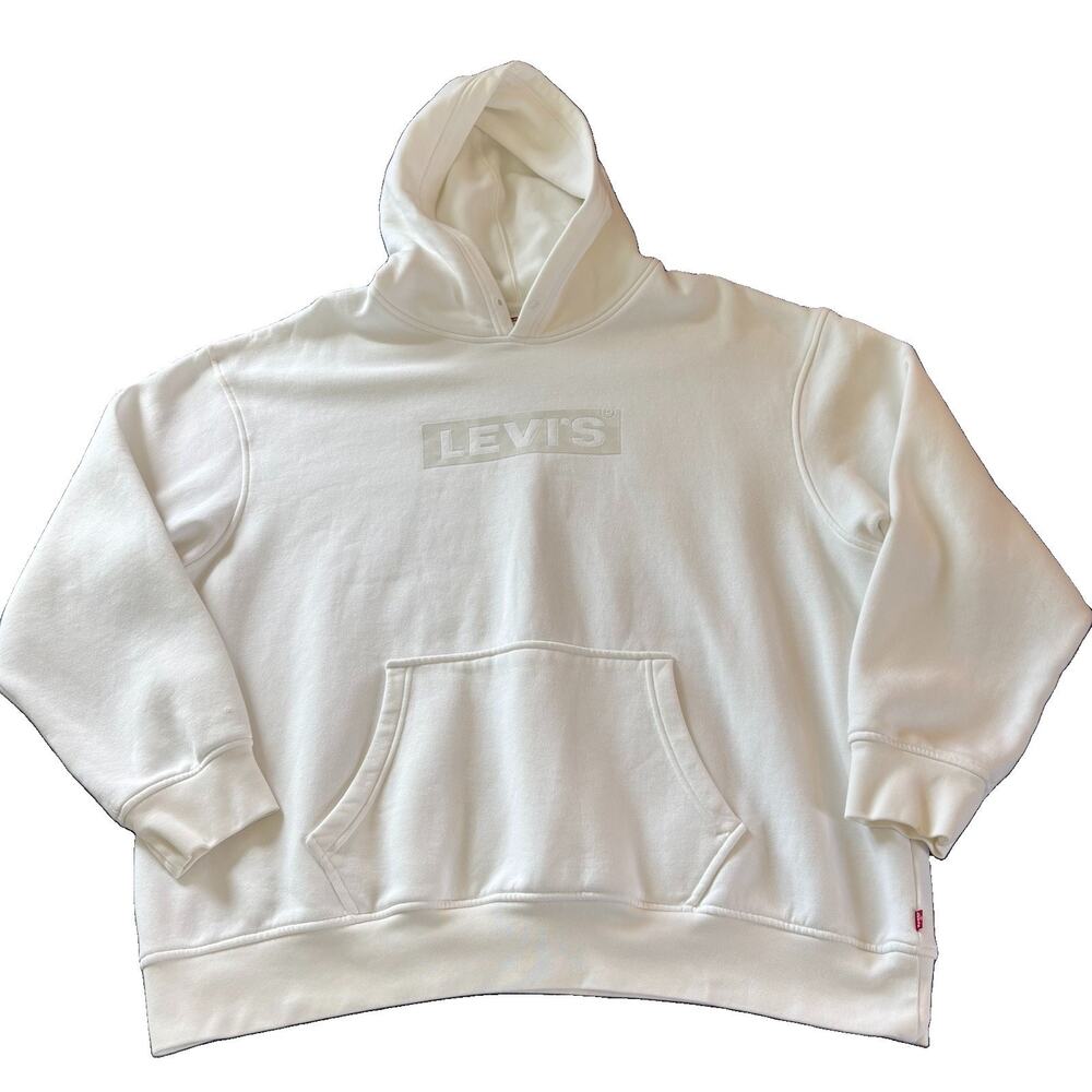 LEVI'S Relaxed Hoodie Men's Size 2XL Pullover Kangaroo Pocket White Box Logo